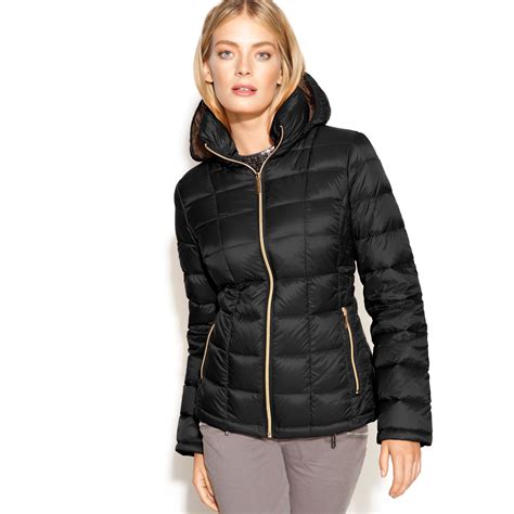 michael kors puffer light jacket with hidden|Michael Kors lightweight puffer jacket.